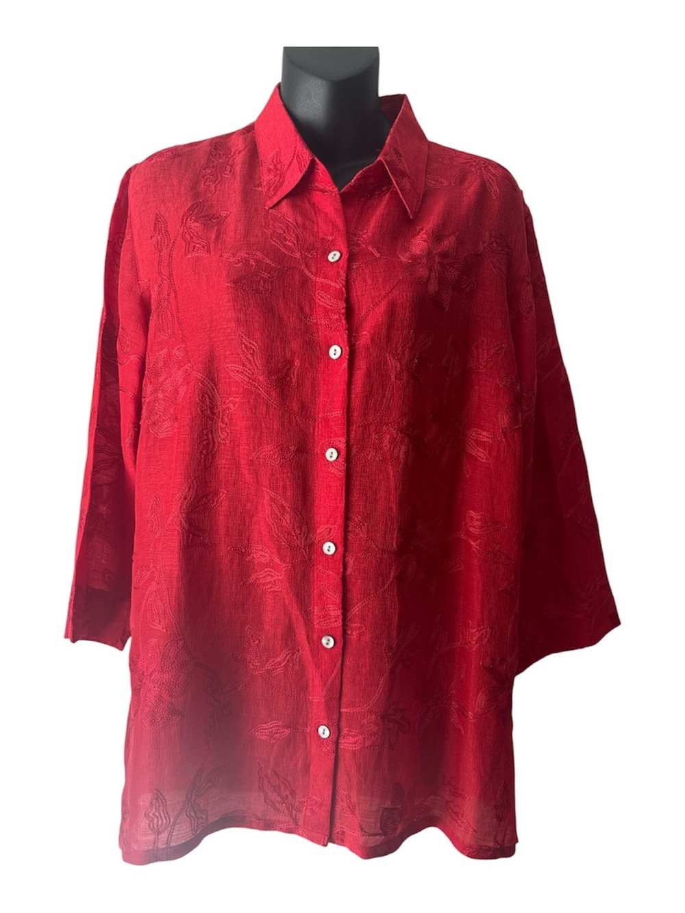 Chico's Vibrant Red Button-Down Silk-Linen Blend Shirt Size 1